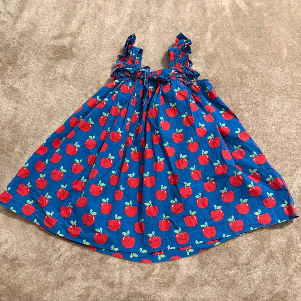 Eleanor Rose Farrah Dress Girls Size 5-6 Blue Red Apple Print Ruffle Sleeveless